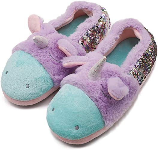 HADM Toddler Slippers Cozy Unicorn Slippers Warm Socks Plush Fleece Slip-on Booties for Girls Kids Christmas