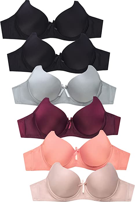 Mamia Women's Basic Plain Lace Bras (Pack of 6) - Various Styles