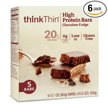 thinkThin High Protein Bars, Chocolate Fudge, 5 Count (Pack of 6)
