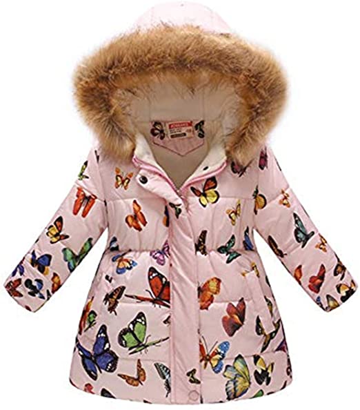 Miss Bei Girl's Coat Water-Resistant Hooded Kids Toddler Winter Flower Print Parka Outwear Warm Cotton Coat Hooded Jacket