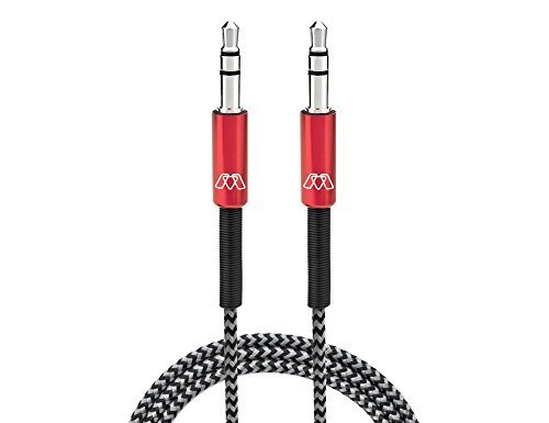 MOS SW-30449-03 3-Feet Spring Aux 3.5mm Cable, Reinforced, Braided Cable, Red