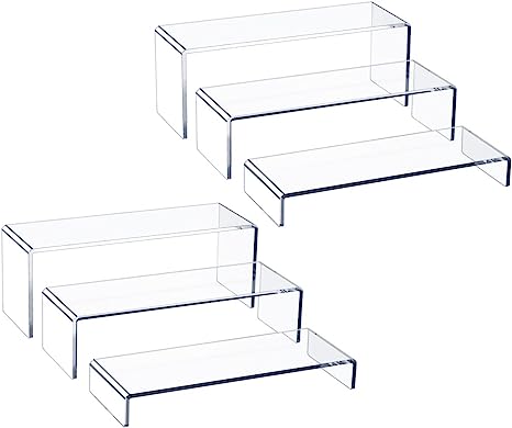 HIIMIEI Acrylic Display Riser, 6 Pcs 12" Large Acrylic Risers, Thickened to 5mm Clear Rectangular Display Shelf for Cupcake Stand, Collectibles Display and Retail Showcase, Tiered Display Stand for gemstone, curio, Anime figurines