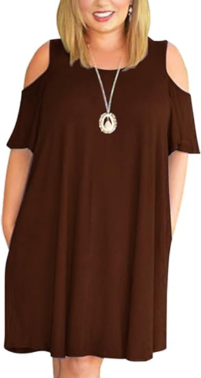 Nemidor Women's Cold Shoulder Plus Size Casual T-Shirt Swing Dress with Pockets