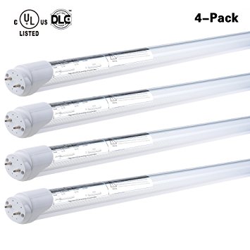 COLORLED 4-Pack T8 Led Fluorescent Tube, 4ft (1.2M),18W (Equivalent 48W) 2300 Lumens, 6500K Daylight, Without Ballast Dual-Ended Power Frosted Cover Lighting Replacement (White Glow)