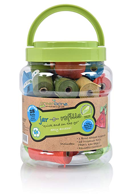 Greenbone 18000 BioBase Waste Bag Rolls with A Re-Usable Carry Handle Cannister & Bag Dispenser - 28 Pack (336 Bags)