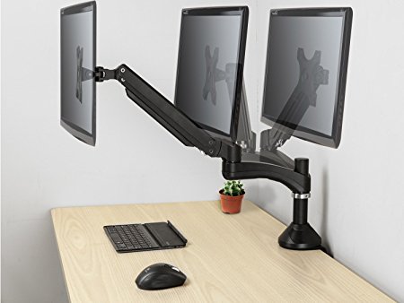 Halter LCD Adjustable Gas Spring Desk Mount Monitor Stand, Mount it easy with Optional Desk Clamp or Grommet Base Use, Height Adjustable Articulating for 10''-27'' LED/LCD/PDP Computer Monitor for Samsung, Dell, Asus, Acer, HP, AOC, VESA 75, 100 Bolt Pattern Compatible 16 Lb Capacity, Single Arm