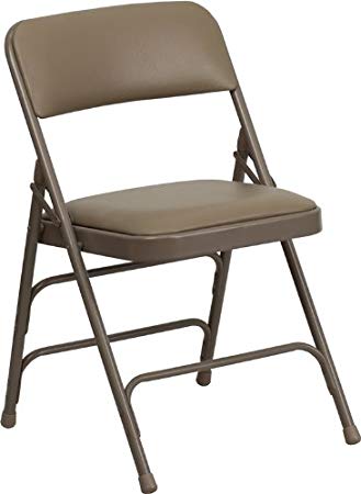 Flash Furniture HERCULES Series Curved Triple Braced & Double Hinged Beige Vinyl Fabric Metal Folding Chair