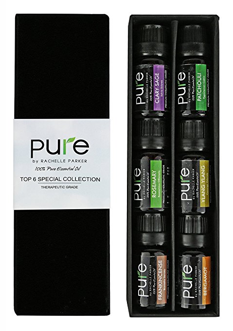 Top Aromatherapy Premium Essential Oils! 6 Pc Gift-set Specialty Collection of Clary Sage, Patchouli, Rosemary, Ylang, Ylang, Bergamot & Frankincense by Pure (10ML) Great Holiday Gift Idea!