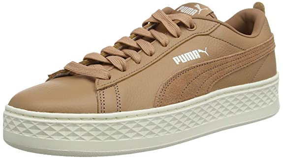 Puma Women's Smash Platform L Mocha Mousse-Whisp Leather Sneakers