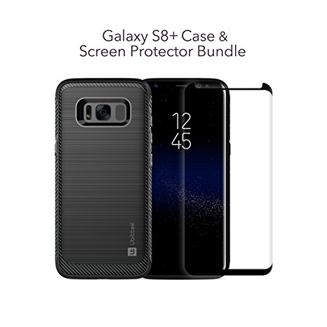 Samsung Galaxy S8  Case with Tempered Glass Screen Protector, Ubittek Resilient Shock Absorption and Carbon Fiber Design Case with [3D Curved Glass] [Tempered Glass] Screen Protector