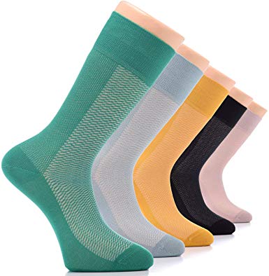 Hugh Ugoli Men's Dress Socks Bamboo Seamless Toe Soft Funky Business Thin Crew Socks, 6 Pairs, Shoe Size: 7-12