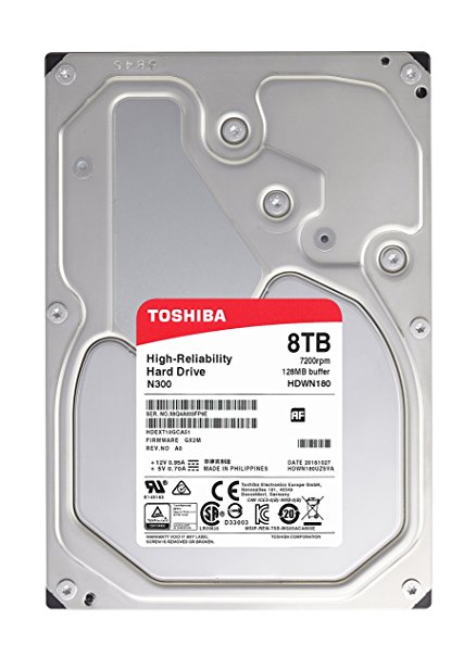 Toshiba N300 High Reliability 8TB Internal NAS Hard Drive (Bulk) 7200RPM 128MB 3.5 Inch SATA - HDWN180UZSVA