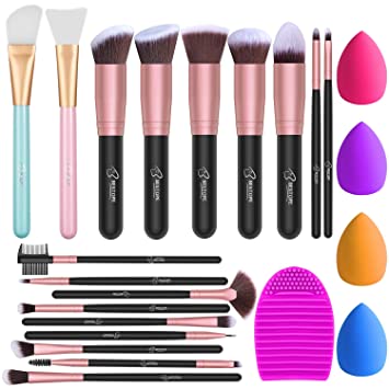 BESTOPE Makeup Brushes 16Pcs Professional Makeup Brush Set 2 Silicone Face Mask Brushes&4 Blender Sponge&1 Brush Cleaner Premium Synthetic Foundation Brush Blending Face Powder Blush Concealers Eye Shadows Makeup Brush Kit