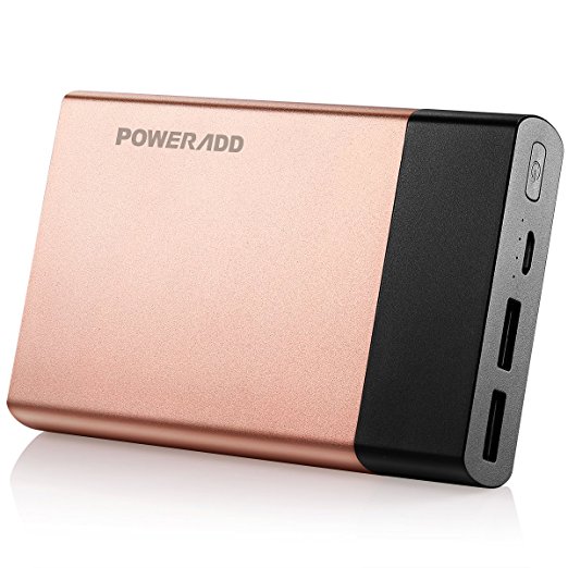 Portable Charger, Poweradd Pilot 5G 10000mAh Aluminum Alloy Power Bank 3.4A Fast Charger with Smart Charge for iPhone, iPad, Samsung, LG and Other 5V Devices - Limited Golden