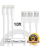 SunnestTM 3 Pack 10 Ft 8-Pin Lightning to USB Data Transfer Charging and Sync Extra Long Cable Cord for iPhone 6s plus6s6 plus65s5c5 iPad Air iPad Mini iPod Touch and iPod Nano White