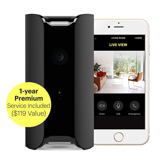 Canary View IP WiFi Home Monitor   1-Year Premium Service Plan | Indoor 1080p HD Home Security Camera | Wide-Angle Lens, Motion   Person Alerts, Works w/Alexa & Google Home | Award-Winning Design