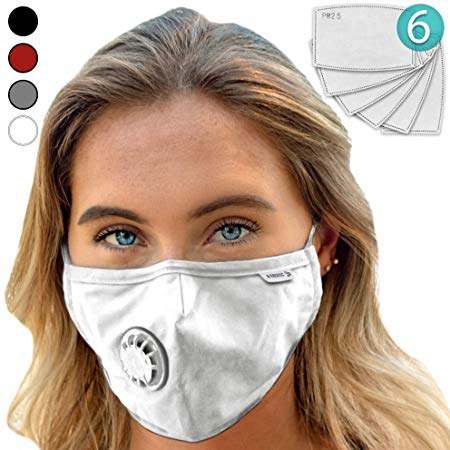 Face Mask: Best Air Pollution UNIVERSAL FIT Dust Masks   6 N99 Filter. Carbon Respirator & DustProof Safety Cover Mouth from Gas Exhaust Smoke, Pollen, Paint. Cycling Running For Women Men Kids (WHT)
