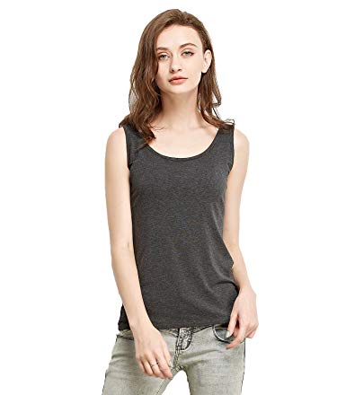 Liang Rou Women's Mini-Ribbed Stretch Scoop Neck Tank Top