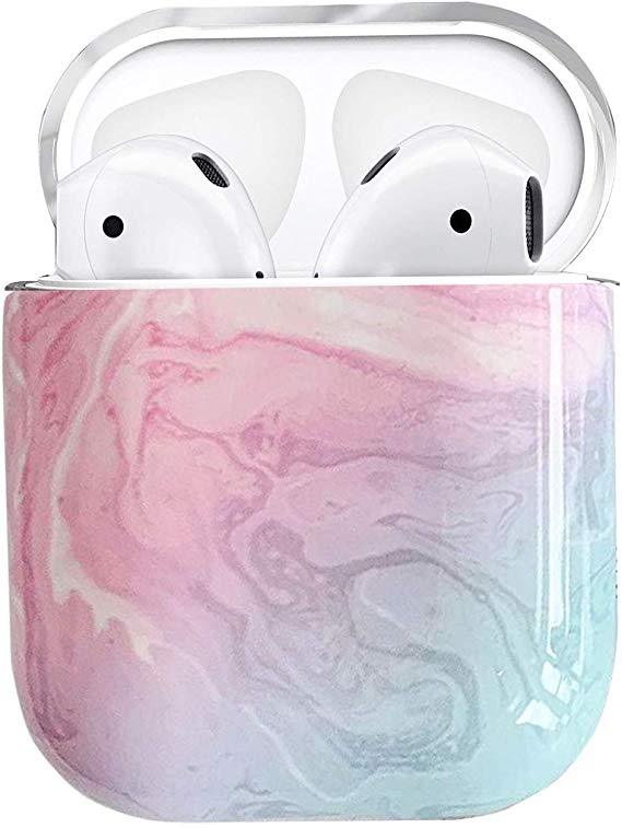 AirPods Case Protective, Mangix Marble Design PC [Support Wireless Charging] Dustproof Cover and Case for Apple AirPods (Marble/Pink)