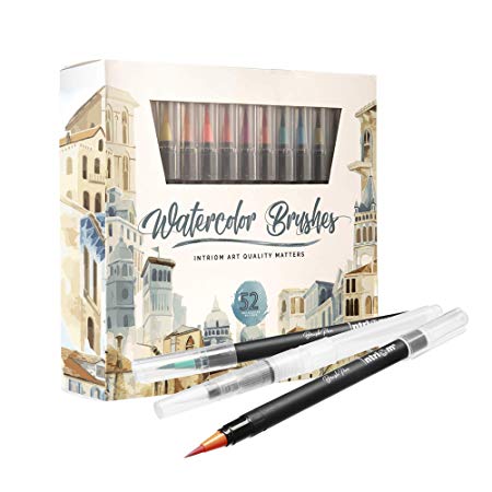 Watercolor Brush Pens Assorted Set | Colored   3 Watercolor Brush Pens  8 Watercolor Paper | Complete Art Supply Coloring & Inking Markers W/Real Brush Tips & Carrying Case | Nontoxic (52)