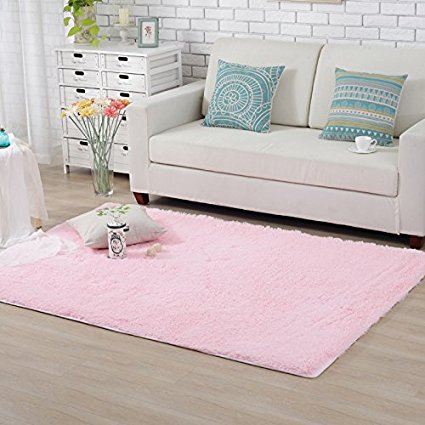 Hughapy Home Decorator Modern Shag Area Rugs Super Soft Solid Living Room Carpet Bedroom Rug and Carpets,80 120cm(Pink)