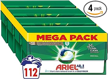 Ariel All-in-1 PODS Laundry Detergent Washing Liquid Tablets / Capsules,112 Washes (4x28), Original, Brilliant Stain Removal and Freshness Even In A Cold Wash