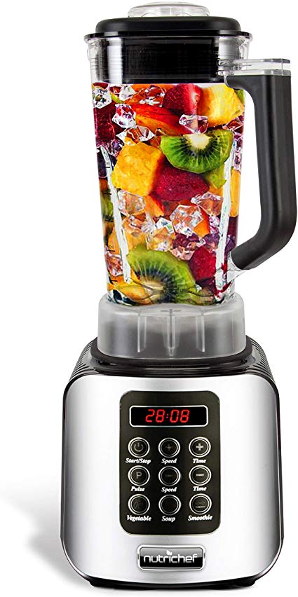 Digital Electric Kitchen Countertop Blender - Professional 1.7 Liter Capacity Home Food Processor Compact Blender for Shakes and Smoothies w/ Pulse Blend, Timer, Adjustable Speed - NutriChef NCBL1700