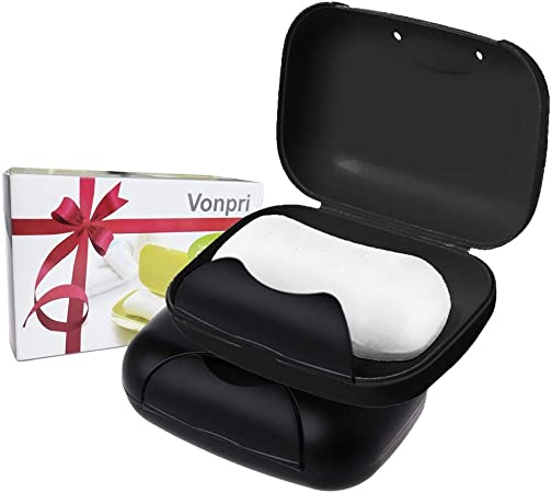 Soap Travel Case Box, Vonpri Soap Dish Storage for Shower Home Outdoor 2 Pack (Black)