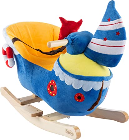 Happy Trails Boat Rocker Toy-Kids Ride On Soft Fabric Covered Wooden Rocking Ship-Neutral Design for Any Nursery-Fun for Toddler Boys and Girls
