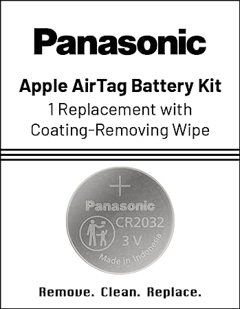 Panasonic AirTag Battery Kit, Size CR2032 with Bitterant Coating-Removing Wipe, Apple-Approved OEM Replacement for AirTag