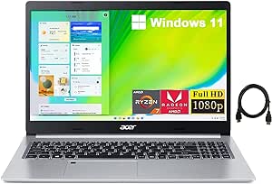 Acer Aspire 5 Slim Laptop, 15.6" Full HD IPS Display, AMD Ryzen7 5700U Octa-core Processor, AMD Radeon RX Vega 8 Graphics, 16GB RAM, 1TB SSD, Windows 11 Home, Fingerprint Reader, TWE HDMI Cable