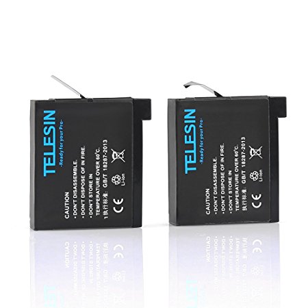 TELESIN 2 Pack 1200 mAh Replacement Battery Set for GoPro Hero 4 Black / 4 Silver