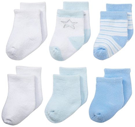 Nuby Baby Boy Infant 6-Pack Newborn Super Soft Terry Sock Booties, 0-6 Months, Pastel Blue