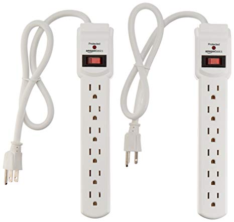 AmazonBasics 6-Outlet Surge Protector Power Strip 2-Pack 200 Joule