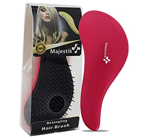 HairBrush, a Detangling Hair Brush by Majestik , Best Professional Salon Quality, Wet & Dry Brush For Tangle-Free, No Pain - Great For Thick, Wavy, Curly, or thin hair on women, girls & kids, a must have Detangler brush (Pink)
