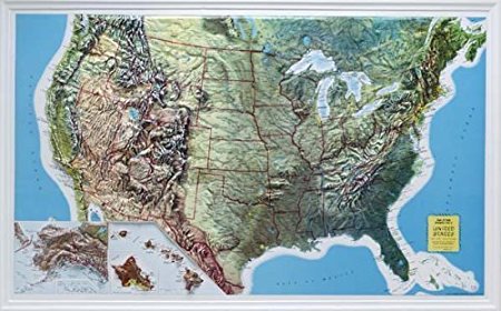 U.S. Raised Relief Topographical Map - 3D - Rand McNally