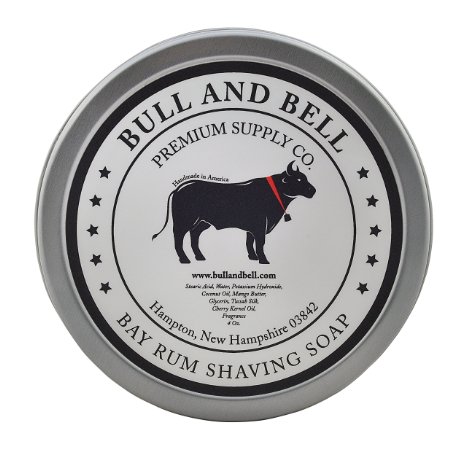 Bull and Bell Bay Rum Luxury Shaving Soap - Handmade in the USA with Mango Butter and Coconut Oil - 4 Oz - Best Shave Soap for Sensitive Skin