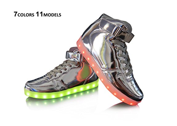 Dellukee Women High Top Led Light Up Shoes PU Leather Cool Party Fashion Sneaker