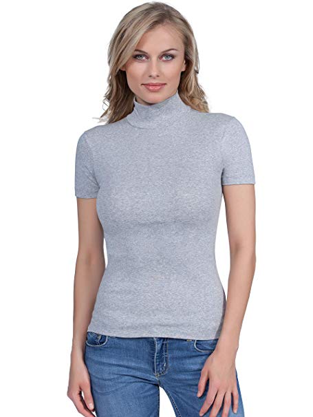 BASIC COTTON Free Spirit Premium Quality Cotton Women's Turtleneck Short Sleeve T-Shirt. Proudly Made in Italy.