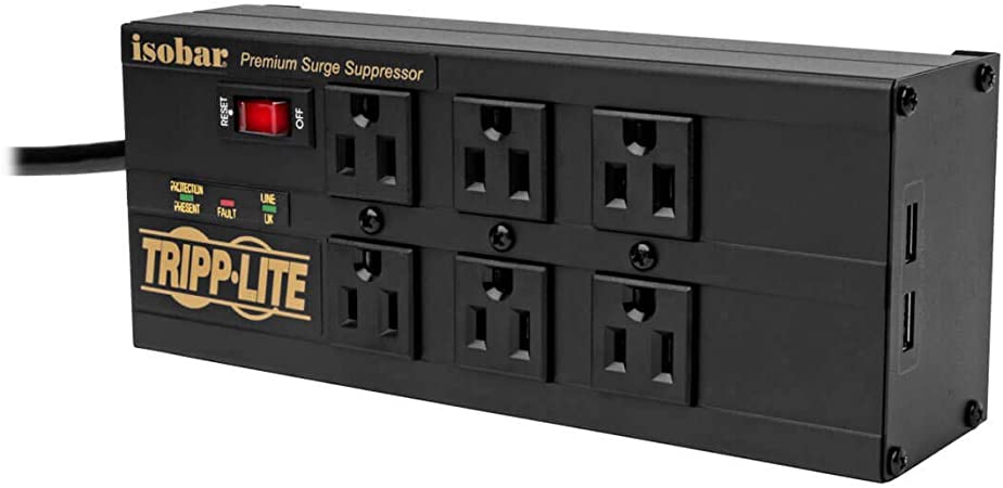 TRIPP LITE 6-Outlet Isobar Premium Surge Protector with 2 USB Ports, 10ft Cord (IBAR6ULTRAUSBB)