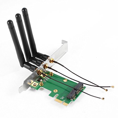 SODIAL(R) Mini PCI-E Express to PCI-E Wireless Adapter w 3 Antenna WiFi for PC