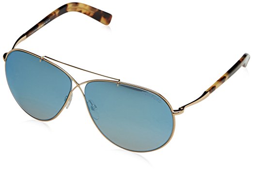 Tom Ford Women's Eva Aviator Sunglasses in Shiny Rose Gold Blue Mirror FT0374 28X 61