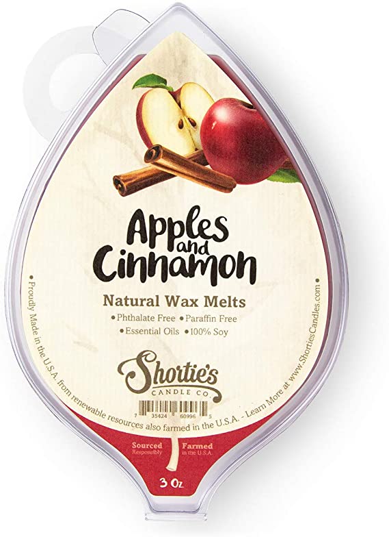 Apples & Cinnamon All Natural Soy Wax Melts - 1 Highly Scented 3 Oz. Bar - Made with Responsibly Sourced Soy and Essential Fragrance Oils - Phthalate & Paraffin Free, Vegan, Non-Toxic