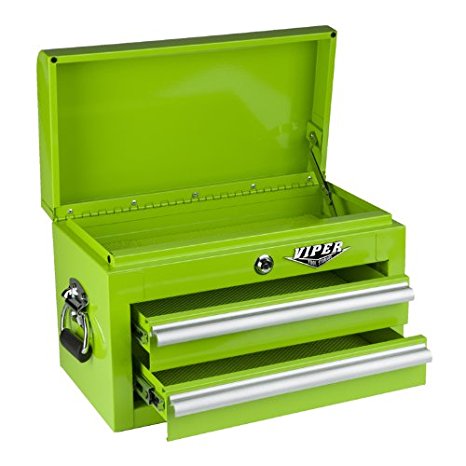 Viper Tool Storage LB218MC 18-Inch 2-Drawer 18G Steel Mini Storage Chest w/ Lid Compartment, Lime Green