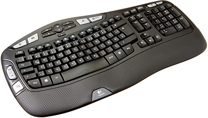 Logitech K350 Contoured Ergonomic Wireless Keyboard, 2.4GHz Wireless with USB Unifying Receiver, 17 Programmable Multimedia & Hot Keys, 3-Year Battery Life, PC/Laptop, QWERTZ German Layout - Black