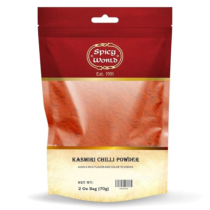 Spicy World Kashmiri Chili Powder Red 2 Ounce Resealable bag | All Natural Low Heat, Red Chili Powder - Red Pepper Powder