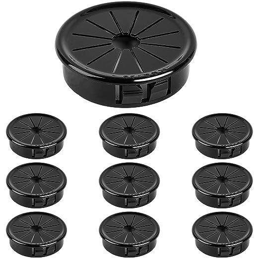 10 Pack 1-1/2 Inch Desk Grommet Black Wire Grommets Desk Hole Cover for Cables and Cords Organization