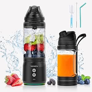 Portable Blender for Shakes and Smoothies with Travel Lid, VKYOZVA Cordless Portable Blending, 24oz BPA-Free Personal Blender USB-C Rechargeable, Family Travel Gyms Office (Black)