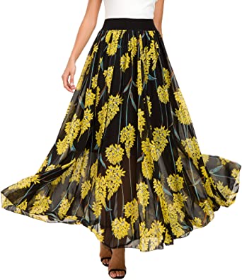 Urban CoCo Women's Fashion Chiffon High-Waist Summer Long Maxi Skirt