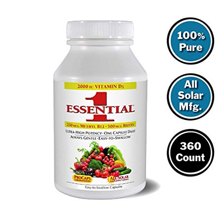 Andrew Lessman Essential-1 Multivitamin 360 Small Capsules 2000 IU Vitamin D3. 250 mcg Methyl B12. Lutein Lycopene Zeaxanthin. 24  Nutrients. High Potency. No Additives. Ultra-Mild Only One Cap Daily